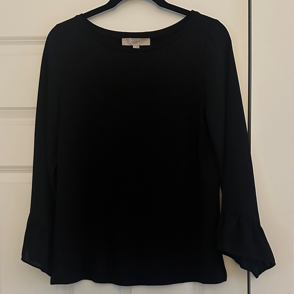 LOFT Black Blouse with Flared Sleeves